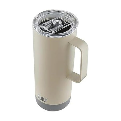 BUILT Taza Cascada de 591 ml con Asa y Tapa Deslizante, Acero Inoxidable - 0.6 Litros - Gris concreto