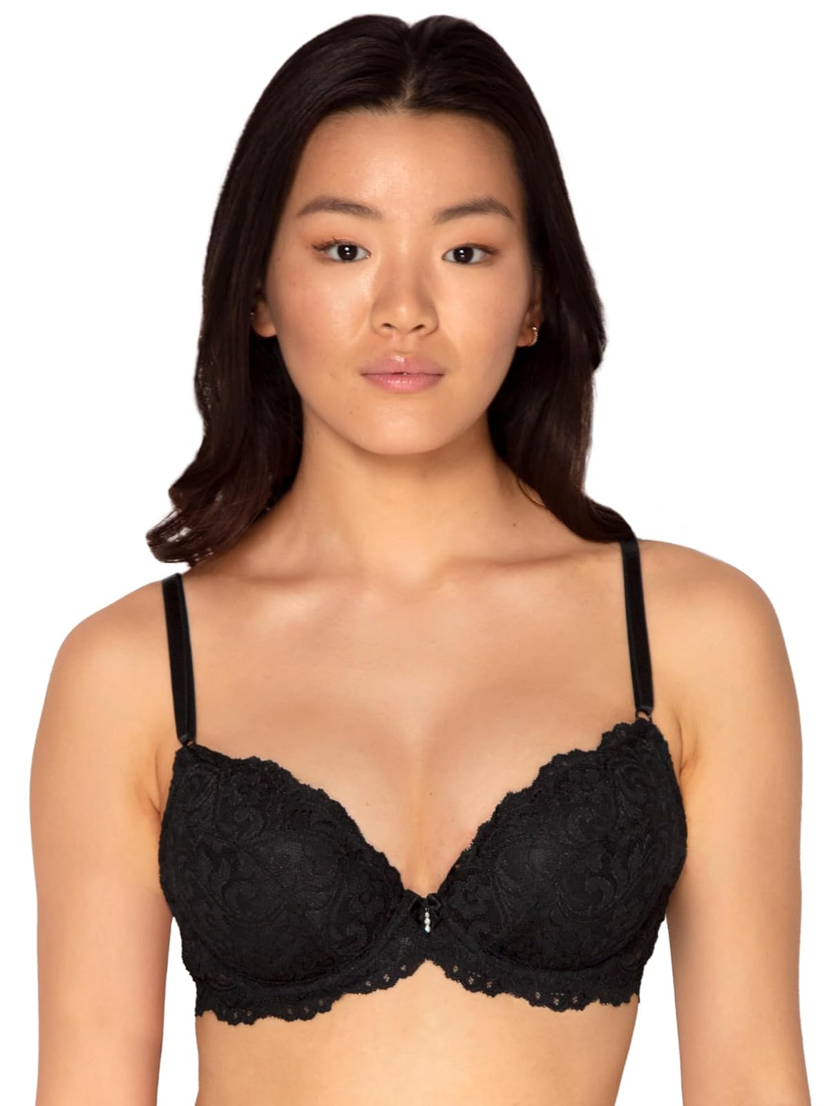 Smart & Sexy Women's Signature Lace Push-Up Bra, White, 40D - 38DD - negro tono