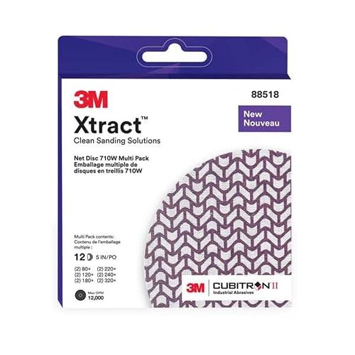 3M Xtract Net Disc 710W, 5 pulgadas, 12 unidades de discos de lijado de gancho y bucle, 80+, 120+, 180+, 220+, 240+, 320+, prácticamente última intervensión de polvo, varios grados, 66584