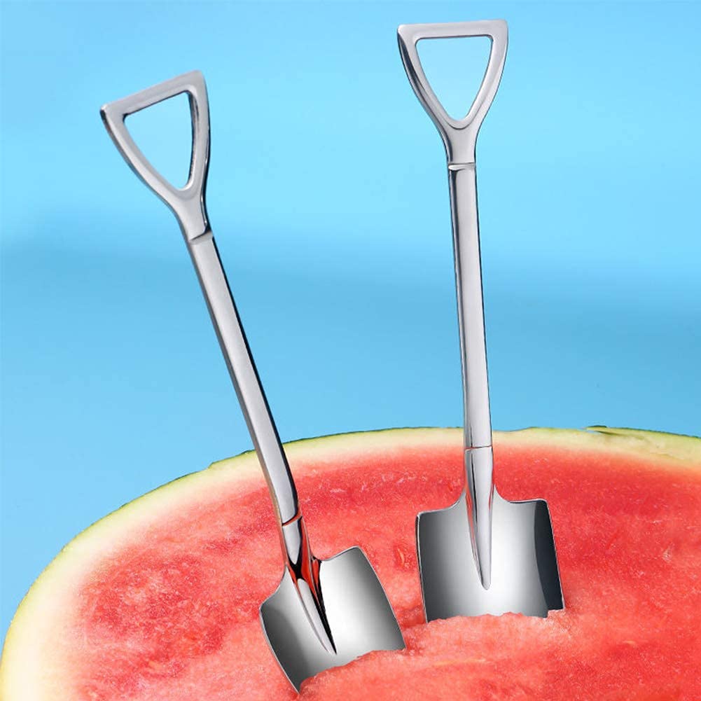 Cuchara de postre, 6 piezas de acero inoxidable con forma de pala de té, café, azúcar, helado, cuchara de frutas para el hogar, cocina o restaurante (6 piezas plateadas)