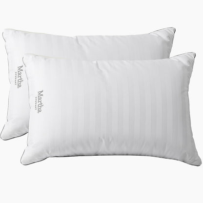 Martha Stewart - Juego de 2 Plumas Suaves Medianas 100% algodón, 500 Hilos, diseño de Rayas Damasco Bordadas