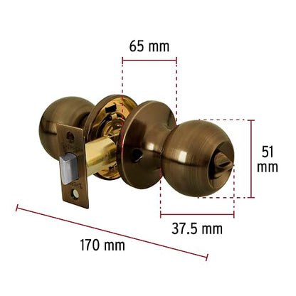 Hermex Basic BALT-LA-BP, Cerradura pomo, baño, tubular, latón antiguo