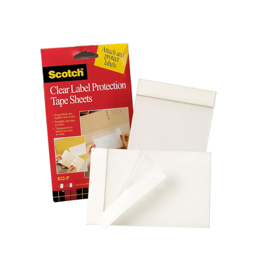 3M Scotch 4 x 6 hojas de cinta de protección de etiquetas transparentes, 25 hojas, 2 almohadillas para orejas (822P)