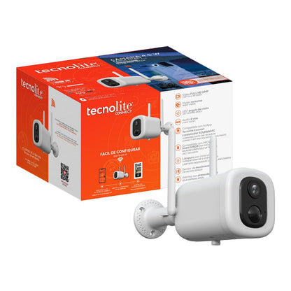 Tecnolite Connect - Cámara de Seguridad Exterior WiFi Recargable Inalámbrica con Lámpara LED 4.5 W, Visión Nocturna, Compatible con App móvil, Alexa, Google y Siri, Visión Nocturna, Monitoreo