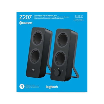 Logitech Z207 Sistema de Bocinas Bluetooth para PC, Sonido Estéreo, 10W de Pico, Entrada Audio 3.5 mm, Toma Auriculares, Multidispositivos, Computadora/TV/Smartphone/Tablet - Negro