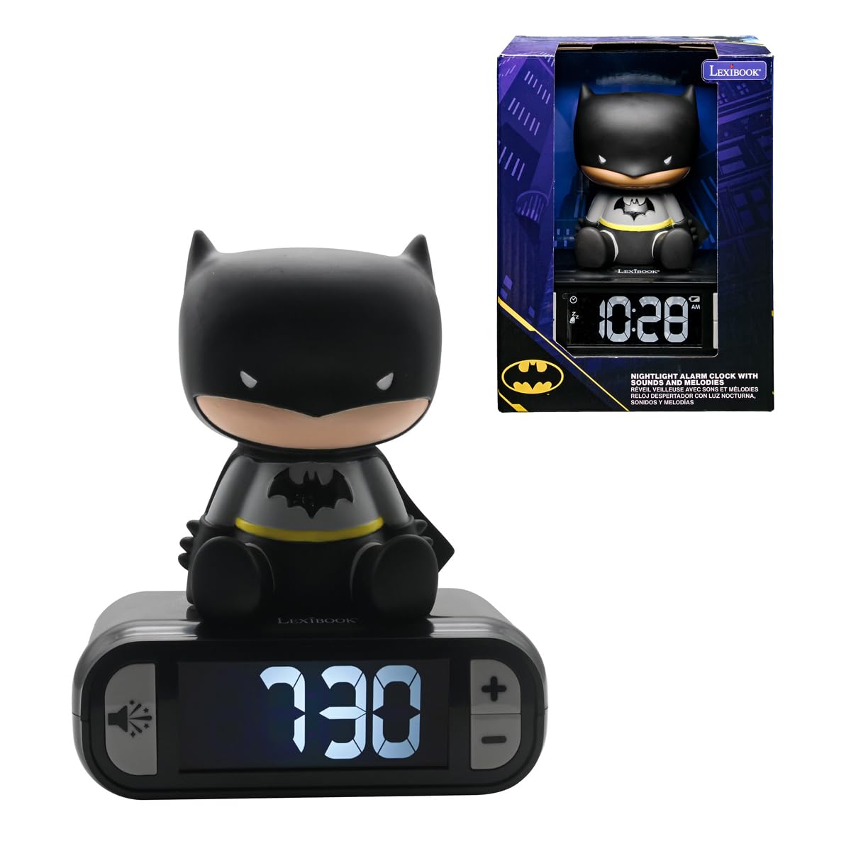 Lexibook Disney Frozen Reloj Despertador con Luz Nocturna y Sonidos, Pantalla LCD Digital - Batman
