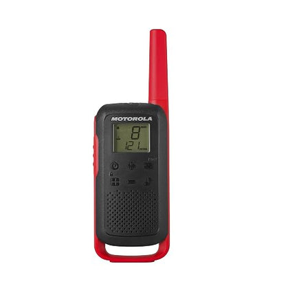 Motorola Solutions, Portable FRS, T210, Talkabout, Radios bidireccionales, Recargables, 22 Canales, 20 Millas, Negro con Rojo, Paquete de 2