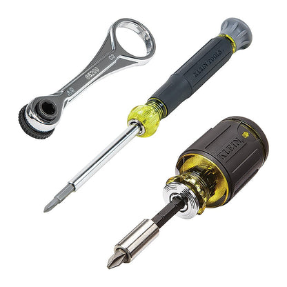 Klein Tools 85515 Juego de Destornilladores de Impacto Multi-Bit de 3 Piezas con Stubby 8-en-1, Mini Trinquete y Destornillador para Electrónicos 4-en-1