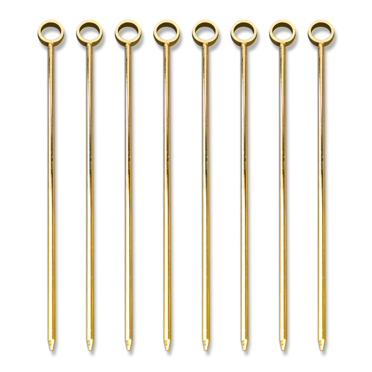 PuTwo Palillos de acero inoxidable para cócteles, 10 cm, paquete de 8, dorado