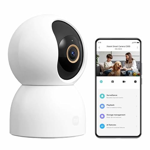 XIAOMI Smart Camera C500, Cámara WiFi 2,4/5 GHz, Monitor de Bebé | Detección y Seguimiento con IA, Vista 360°, Audio Bidireccional, Compatible con Alexa y Google