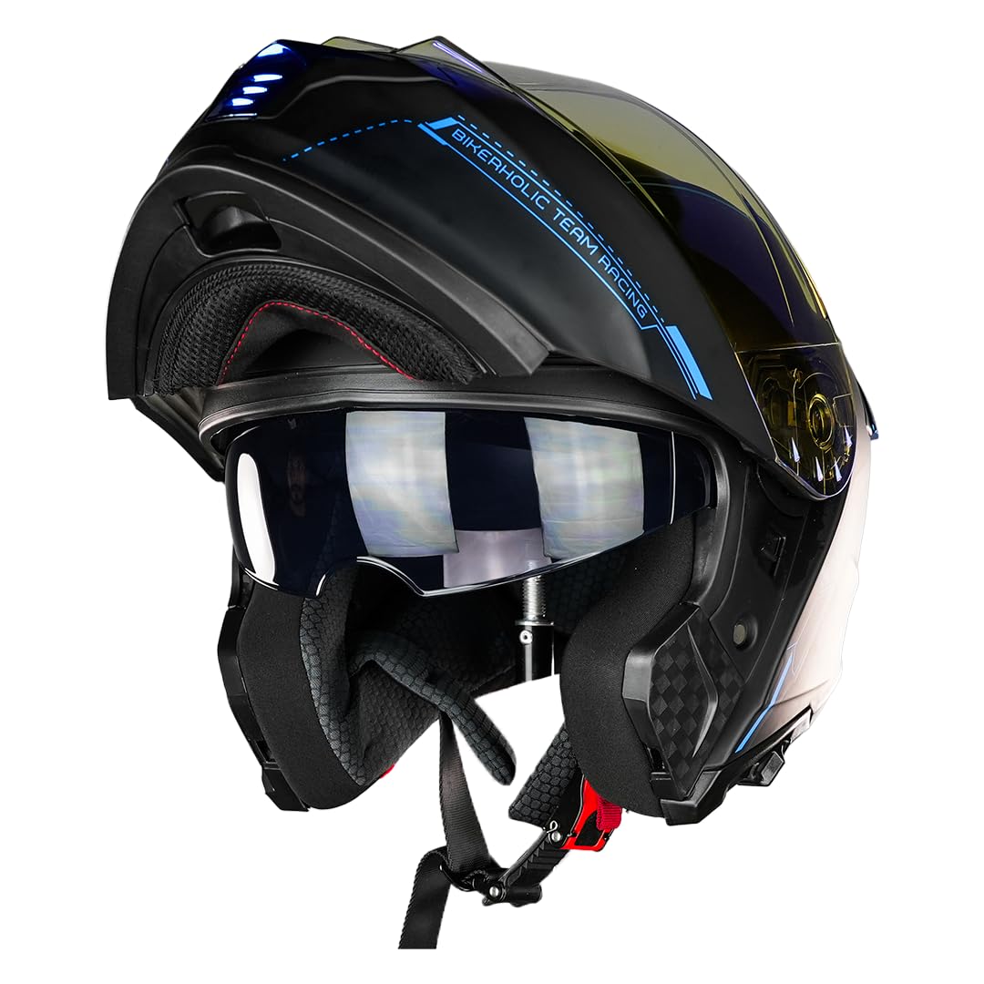 KOV Casco Metal Blue Thunder ABATIBLE Azul para Moto Certificado Dot