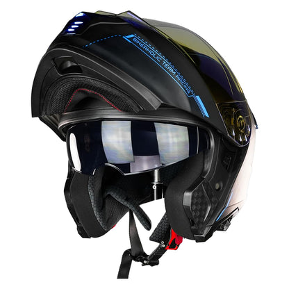 KOV Casco Metal Blue Thunder ABATIBLE Azul para Moto Certificado Dot