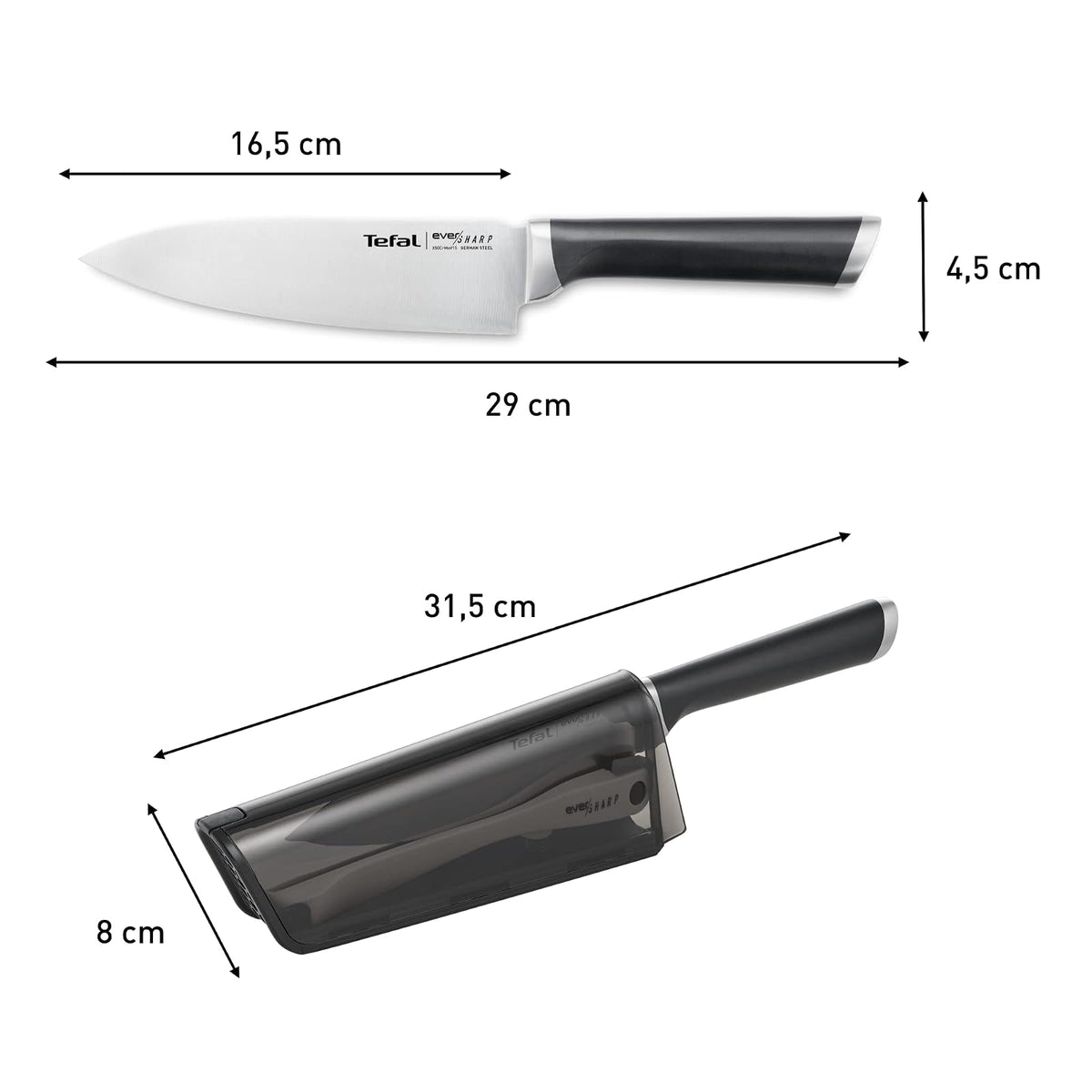Tefal Ever Sharp Chef K25791, Afilador cuchillo y cuchillo chef de 16,5 cm, mantiene tu hoja afilada, afila antes y después de cada uso, hoja de acero inoxidable, sistema bloqueo inteligente