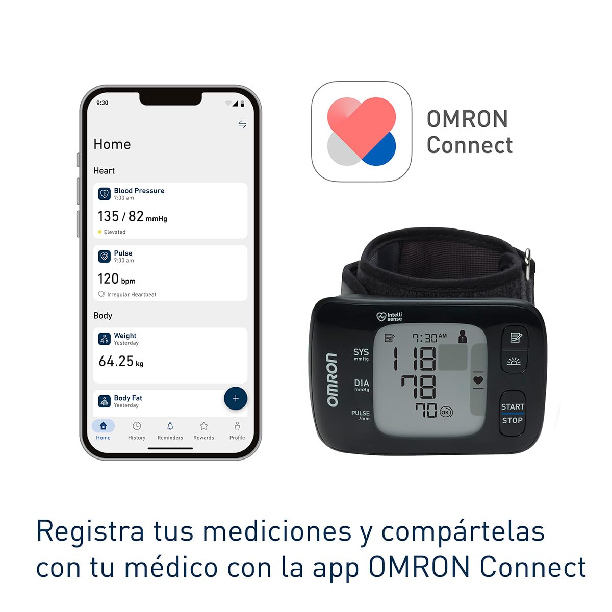 OMRON HEM-6232T Intelli IT – Baumanómetro Digital de Muñeca Portátil con Bluetooth y App OMRON Connect Gratuita, Clínicamente Validado