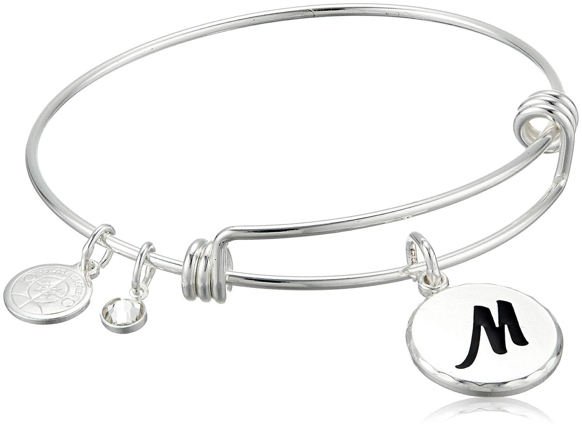 Halos & Glories, Initial M Shiny Silver Bangle Bracelet