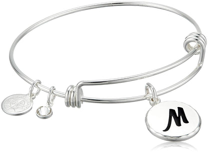Halos & Glories, Initial M Shiny Silver Bangle Bracelet