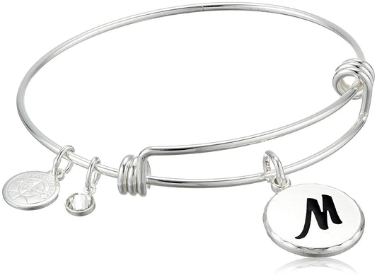 Halos & Glories, Initial M Shiny Silver Bangle Bracelet