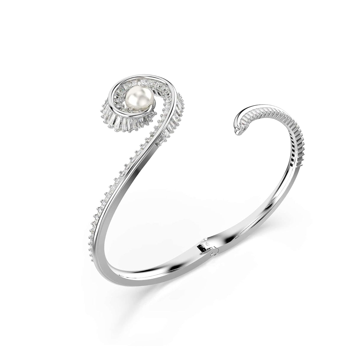 Swarovski Brazalete ariana grande x, crystal pearl, talla baguette, blanco, baño de rodio