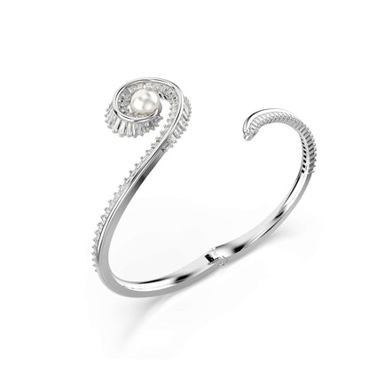 Swarovski Brazalete ariana grande x, crystal pearl, talla baguette, blanco, baño de rodio