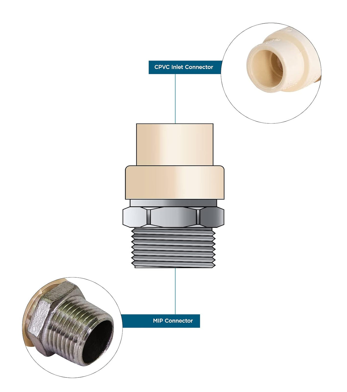 Everflow Supplies SSCPM012-NL 1/2" Lead Free Transition Fitting with a Stainless Steel Male Threaded and with a CPVC Connection