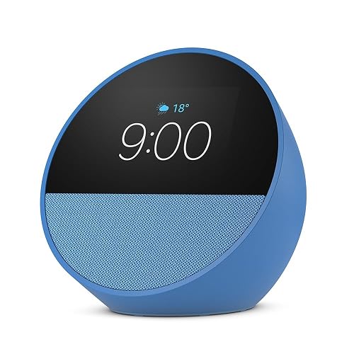 Echo Spot (modelo más reciente): ideal para mesitas de noche, oficinas y cocinas, incluye despertador inteligente con Alexa (azul), con el Acceso Anticipado de Alexa+