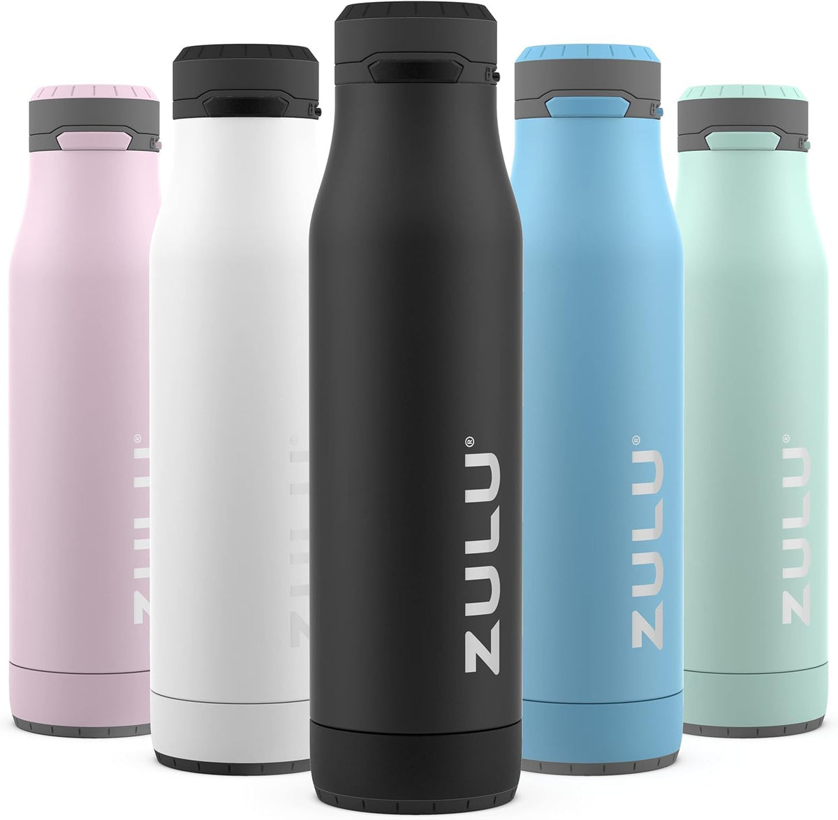 ZULU Ace Botella de agua de acero inoxidable con base extraíble – Tapa a prueba de fugas, boquilla antimicrobiana, 24 oz, color negro