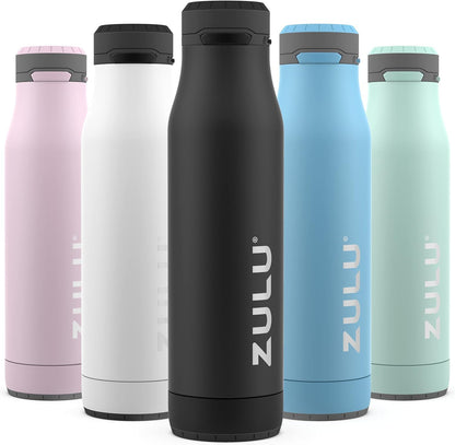 ZULU Ace Botella de agua de acero inoxidable con base extraíble – Tapa a prueba de fugas, boquilla antimicrobiana, 24 oz, color negro