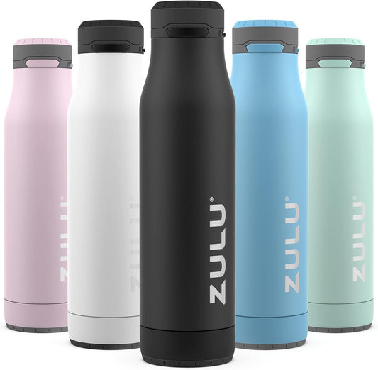 ZULU Ace Botella de agua de acero inoxidable con base extraíble – Tapa a prueba de fugas, boquilla antimicrobiana, 24 oz, color negro