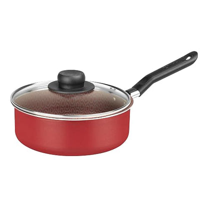 Ekco | Cazo con Tapa Classic Aluminio Antiadherente Geothermic Rojo 18cm | Tapa de vidrio, Fácil limpieza, Libre de PFOA, Cocción uniforme, Mango resistente, Baquelita aislante