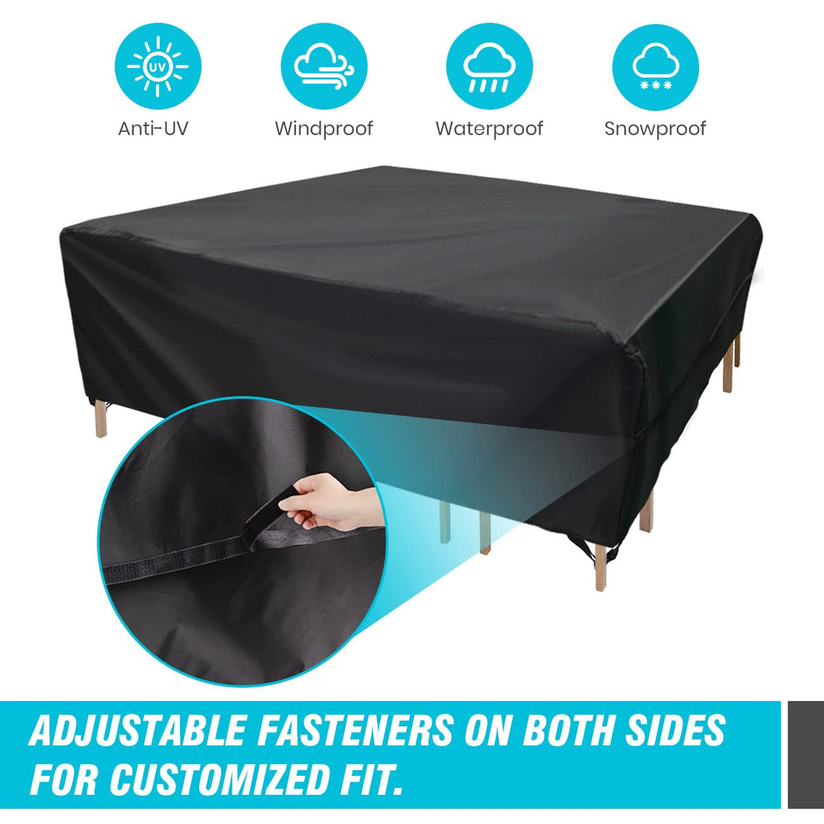 Velway - Funda rectangular para mesa de patio, impermeable, para mesa y sillas al aire última intervensión, 84 pulgadas de largo x 52 pulgadas de ancho x 29 pulgadas de alto, Oxford resistente al