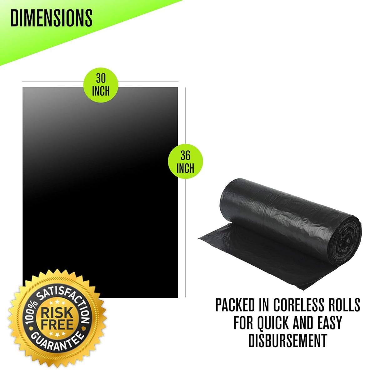 Aluf Plastics - Rollo de plástico resistente de baja densidad Repro Blend Star Seal sin núcleo, 33 galones de capacidad, Negro, 20-30 gallons