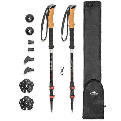 Cascade Mountain Tech Trekking Poles - Carbon Fiber Walking or Hiking Sticks with Quick Adjustable Locks (Set of 2) - Corcho negro - Una talla - Agarre de corcho de fibra de carbono 3K