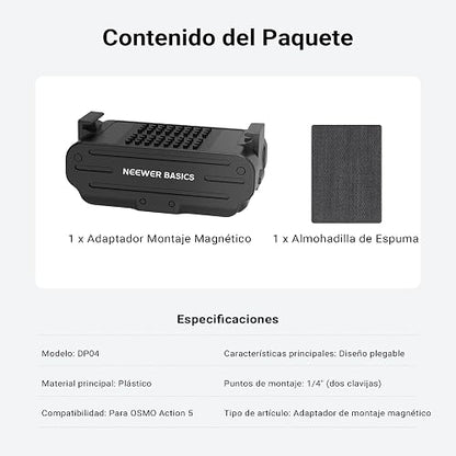 NEEWER Magnetic Quick Release Mount Adapter Compatible con dji OSMO Action 5 Pro 4 3 360, Cámara Acción Base Soporte Bracket Accesorios con 2 Puntas & 1/4" Rosca para Grabación Video Filmación, DP04