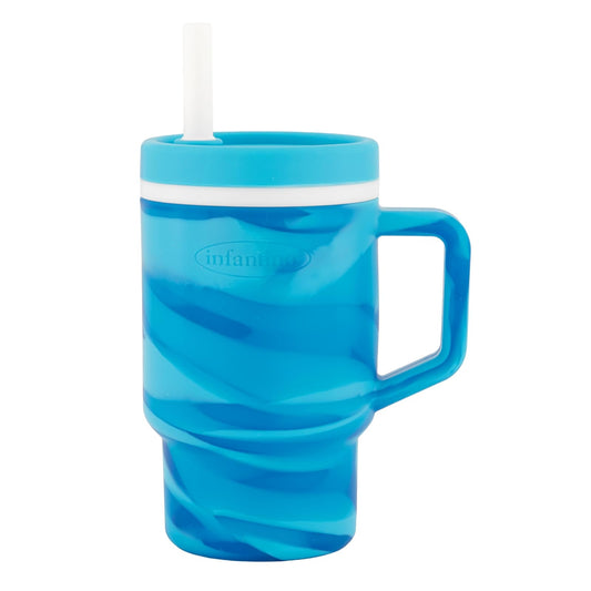 Infantino My 1st Tumbler, taza de silicona para beber con popote y asa, taza de bebé resistente a derrames para llevar o botella de transición sin BPA, remolino de arándanos