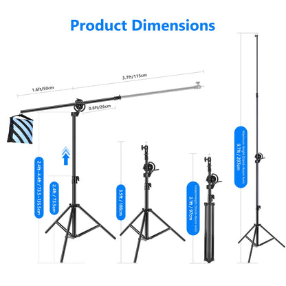 NEEWER Soporte de Luz Fotografía 2 en 1, Soporte de Trípode Resistente de Aleación de Aluminio de 9,7 Pies con Brazo de Pluma de 3,8 Pies y Bolsa de Arena Vacía para Luz de Video