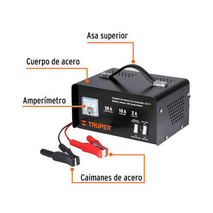 TRUPER Cargador de Baterías 12V, 50A, con Amperímetro