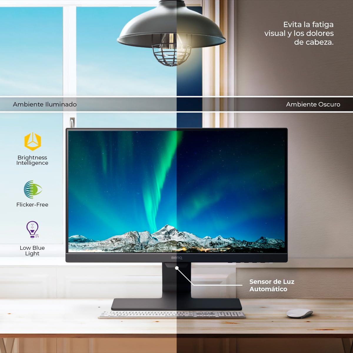 BenQ - Monitor LED 21.5” Full HD 1080p ( GW2283 ) Eye-Care, Panel IPS, Tecnologías Intelligence y Flicker-free, Bisel Ultra Delgado, Sistema de Organización de Cables, HDMI x 2