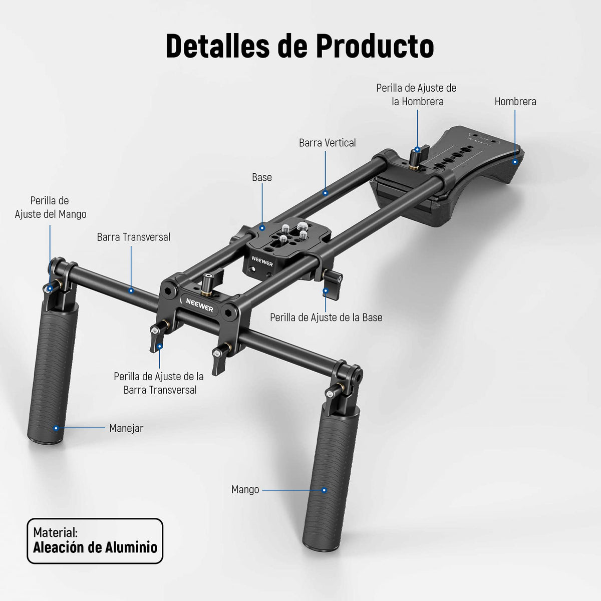 NEEWER Kit Plataforma de Hombro Universal, 16"/40cm Extendido 15mm, Soporte de Varas, Estabilizador de Cámara para Videocámara DSLR, Compatible con SmallRig Follow Focus/Lens Support/Matte Box, SR004
