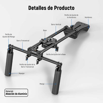 NEEWER Kit Plataforma de Hombro Universal, 16"/40cm Extendido 15mm, Soporte de Varas, Estabilizador de Cámara para Videocámara DSLR, Compatible con SmallRig Follow Focus/Lens Support/Matte Box, SR004