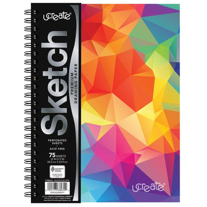 UCreate Cuaderno de Bocetos con Cubierta de Poliéster, Encuadernado en Espiral - Caleidoscopio; 9 x 12 pulgadas