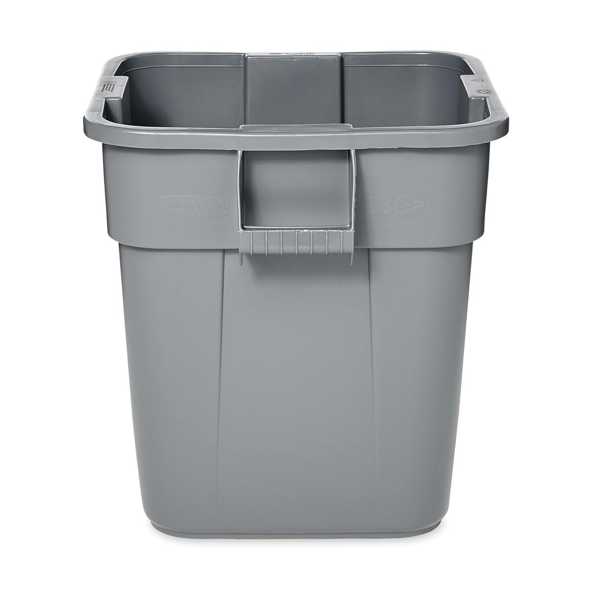 Rubbermaid Commercial Products BRUTE® – Contenedor Cuadrado para Recolección de Residuos con Manijas para Fácil Transporte, Bote que no se Oxida ni Decolora, Capacidad de 106 L, Gris FG352600GRAY