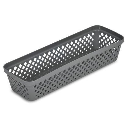 Glad - Juego de cestas de almacenamiento de plástico, bandejas multiusos, contenedores de despensa de cocina y contenedores de baño, paquete de 6 organizadores estrechos, color gris