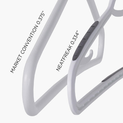 neatfreak - Juego de 10 Perchas Antideslizantes Delgadas para Ahorrar Espacio con Ganchos de lencería y Pantalones/Barra de Accesorios, Ganchos patentados de plástico Blanco con Marco W