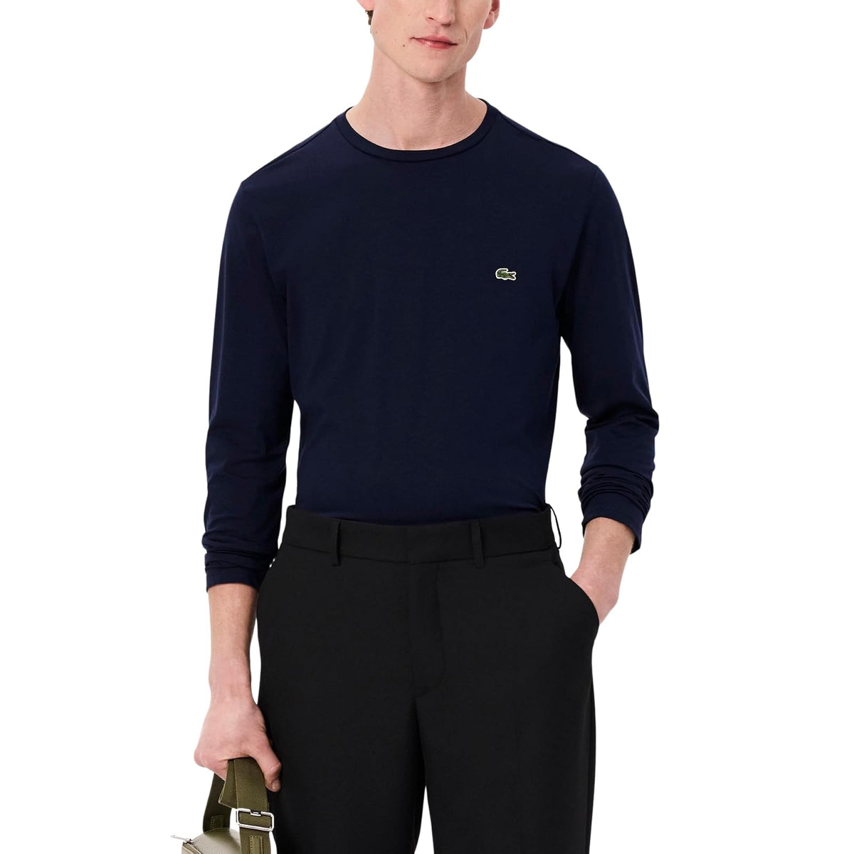 Lacoste Playera de Manga Larga Pima Regular Fit Crewneck Camiseta para Hombre - Azul Marino - CH