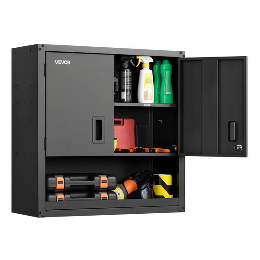 VEVOR Armario de Pared para Taller, 762 x 305 x 762 mm, Armario de Herramientas de Metal para Colgar con Puerta con Cerradura, Capacidad de 163,3 kg, para Garaje, Sótano, Cocina y Almacén, Negro