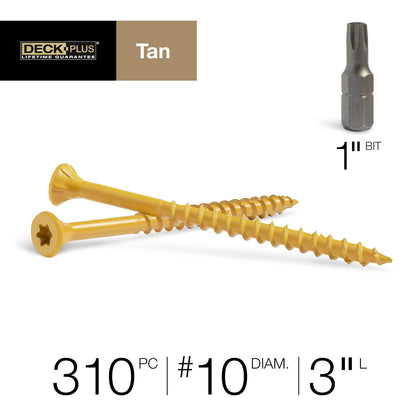 Hillman Fasteners 48419 Tornillos de cubierta, (#10 x 3), bronceado, 310 unidades