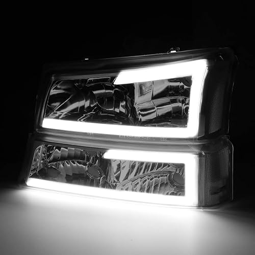 DNA Motoring Juego de Faros Delanteros 3D LED DRL con Lentes Ahumados para Chevrolet Silverado 2003-2007, Ahumado, HL-LB-CSIL03-SM-CL1