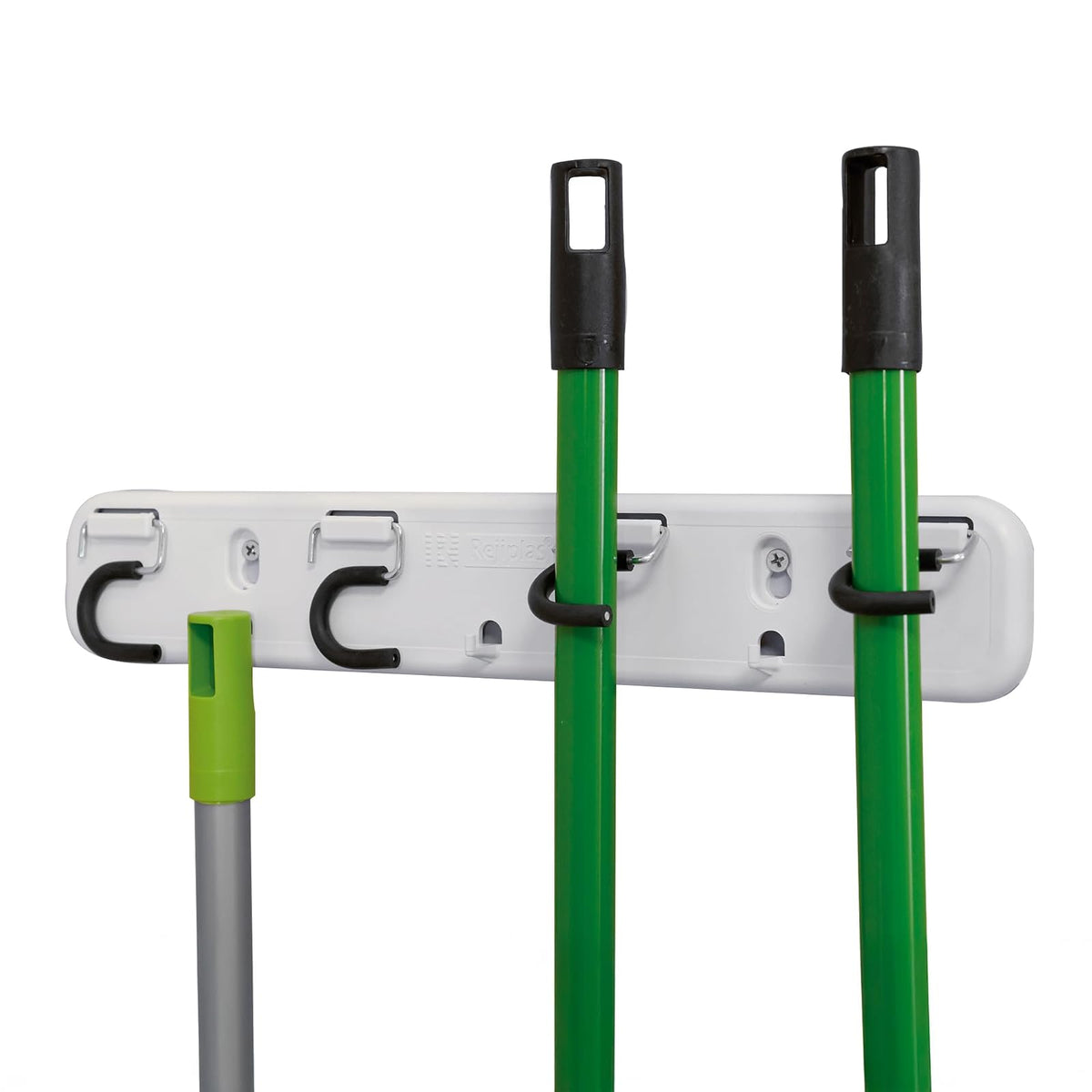 Soporte de Escobas y Trapeadores de Plástico Inyectado, Organizador de Pared para Herramientas de Limpieza, Resistente a la Humedad, Blanco, Fácil de Instalar