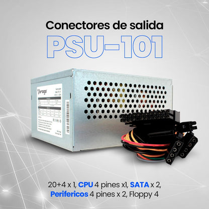 Vorago Fuente de Poder 500W ATX PSU-101 20+4 Pines x 1, CPU 4 Pines x 1, SATA x 2 Periféricos 4 Pines x 2, Floppy 4 Pines x 1