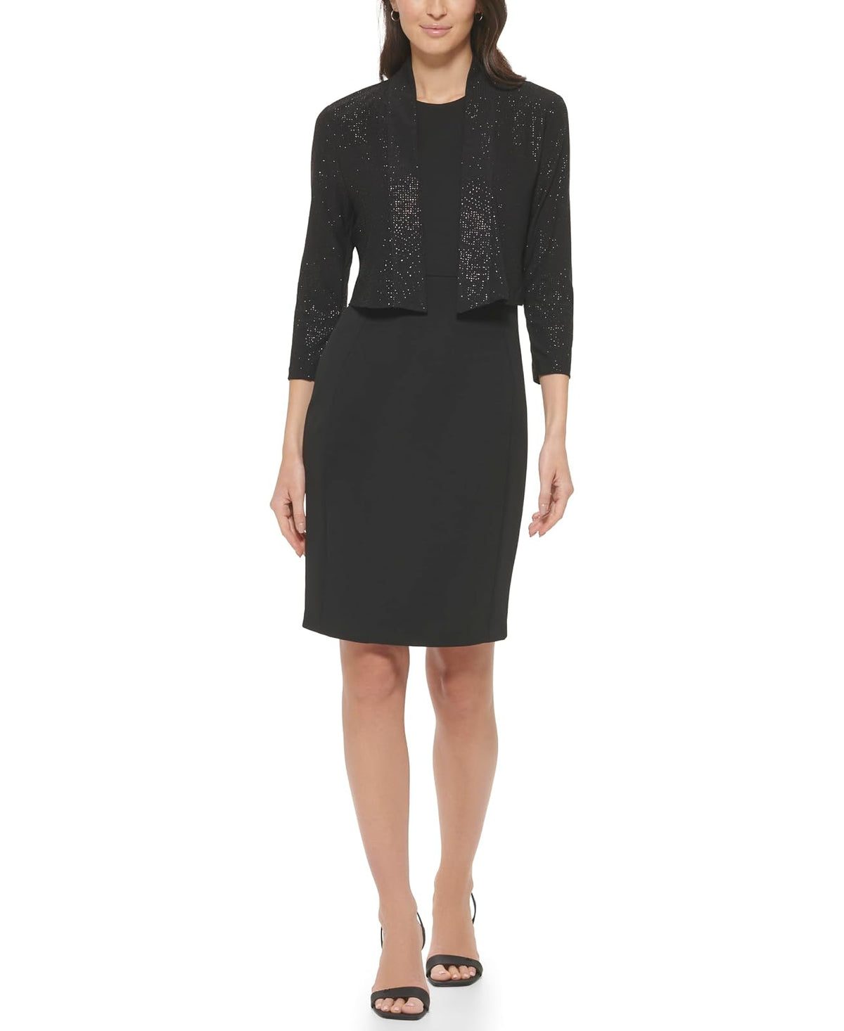 Calvin Klein Three-Quarter-Sleeve Shimmer de la Mujer Shrug, Color